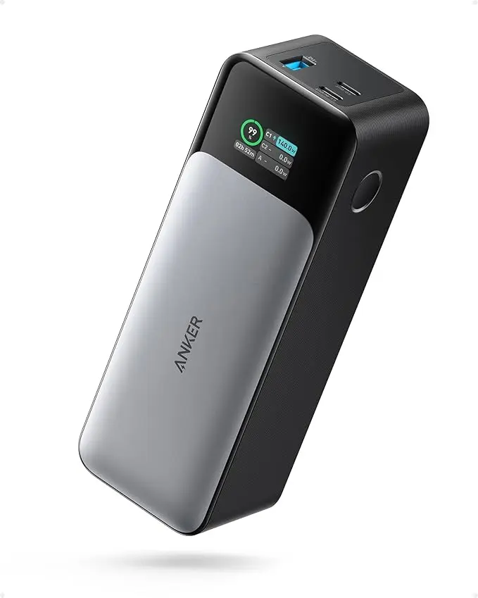 Compact Anker power bank for charging smartphones during an earthquake emergency go-bag evacuation