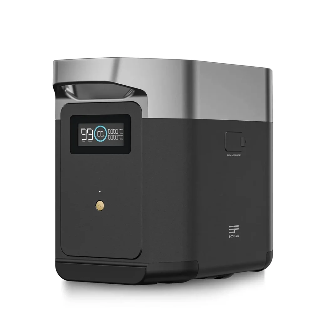 EcoFlow DELTA 2 portable power station 1024Wh capacity used as an emergency power supply for a home office during an earthquake blackout