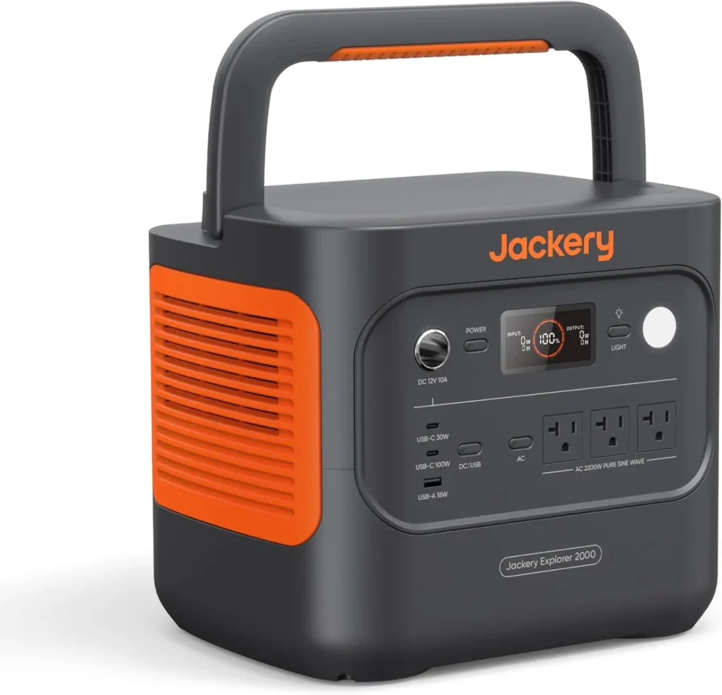 Jackery Explorer 2000 v2 portable power station with LiFePO4 battery and seismic-tested design for long-term off-grid earthquake survival and emergency home power